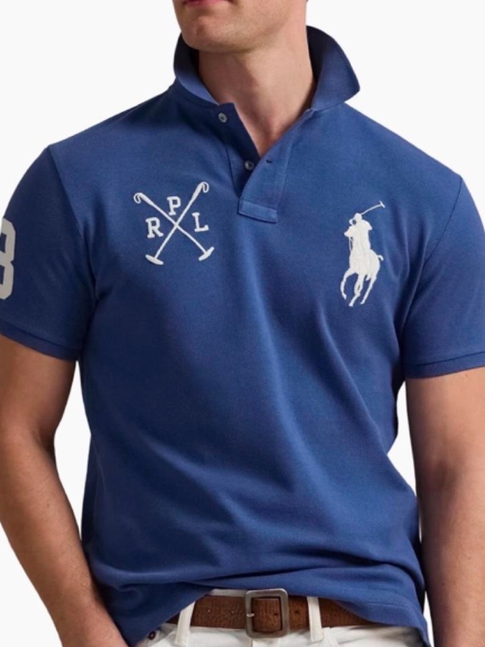 Polo by Ralph Lauren Men’s Navy Blue Polo with White Pony & Chest Graphics